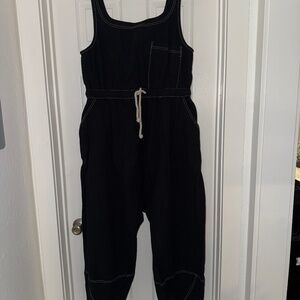 Free People Black Sleeveless Jumpsuit with Contrast Stitching